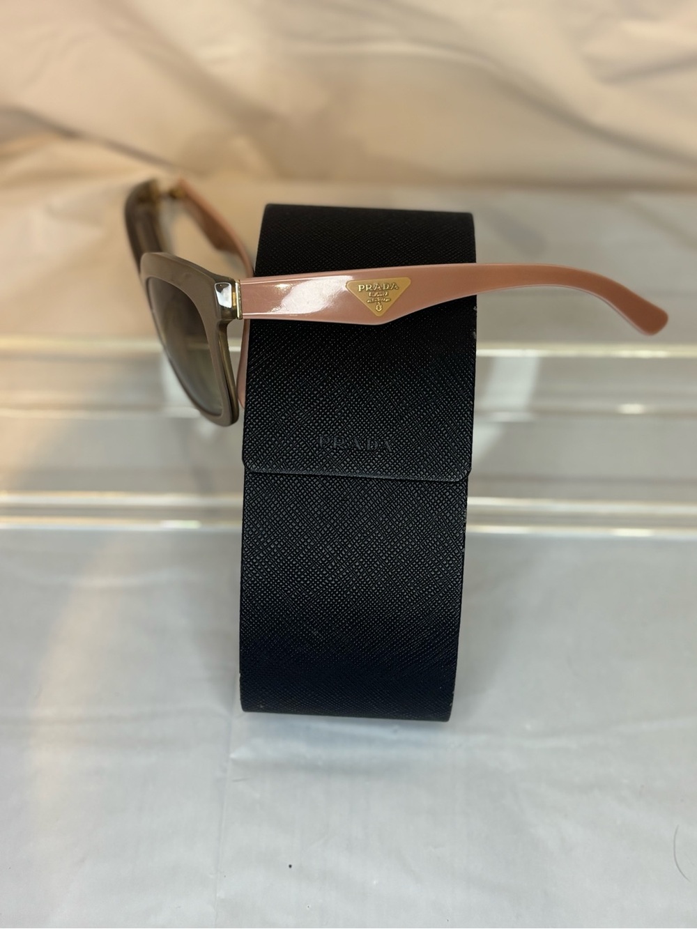 PRADA Pink Opal & Taupe Grey Square Oversized Sunglasses SPR 24Q Case Inc